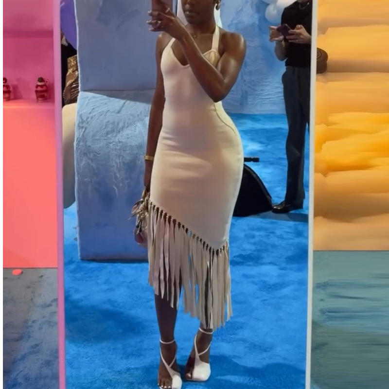White Fringe Midi Dress