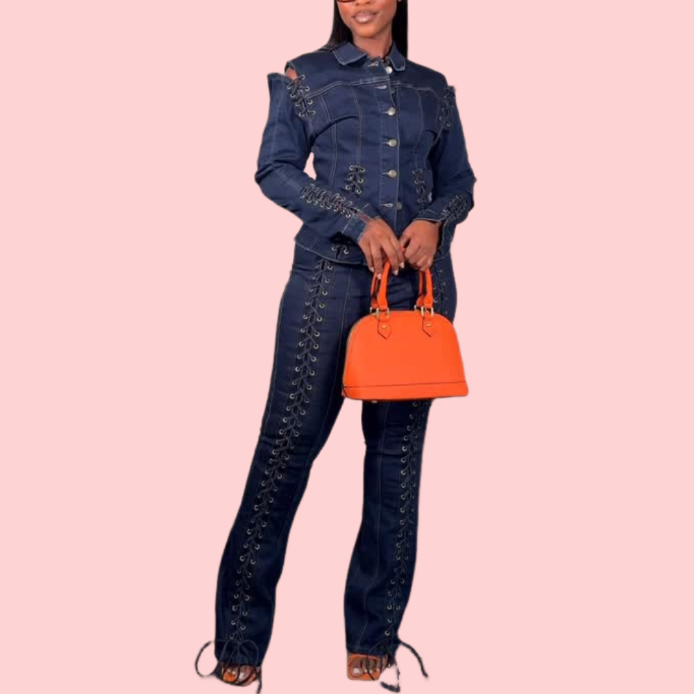 Denim Tie-Front Jacket & Pants Set