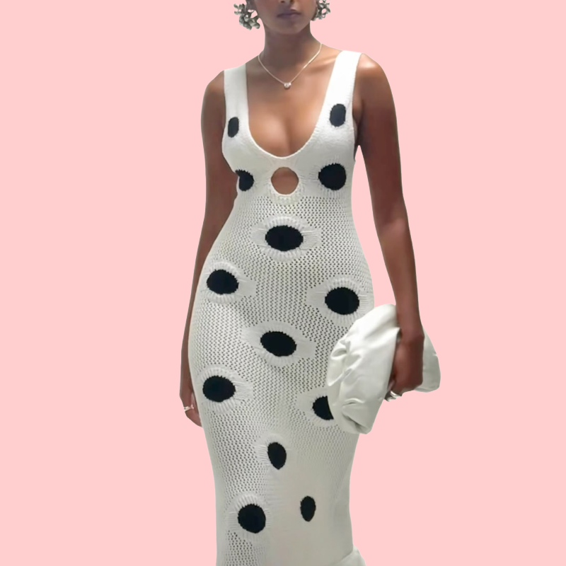 White Knit Cutout Fringe Maxi Dress