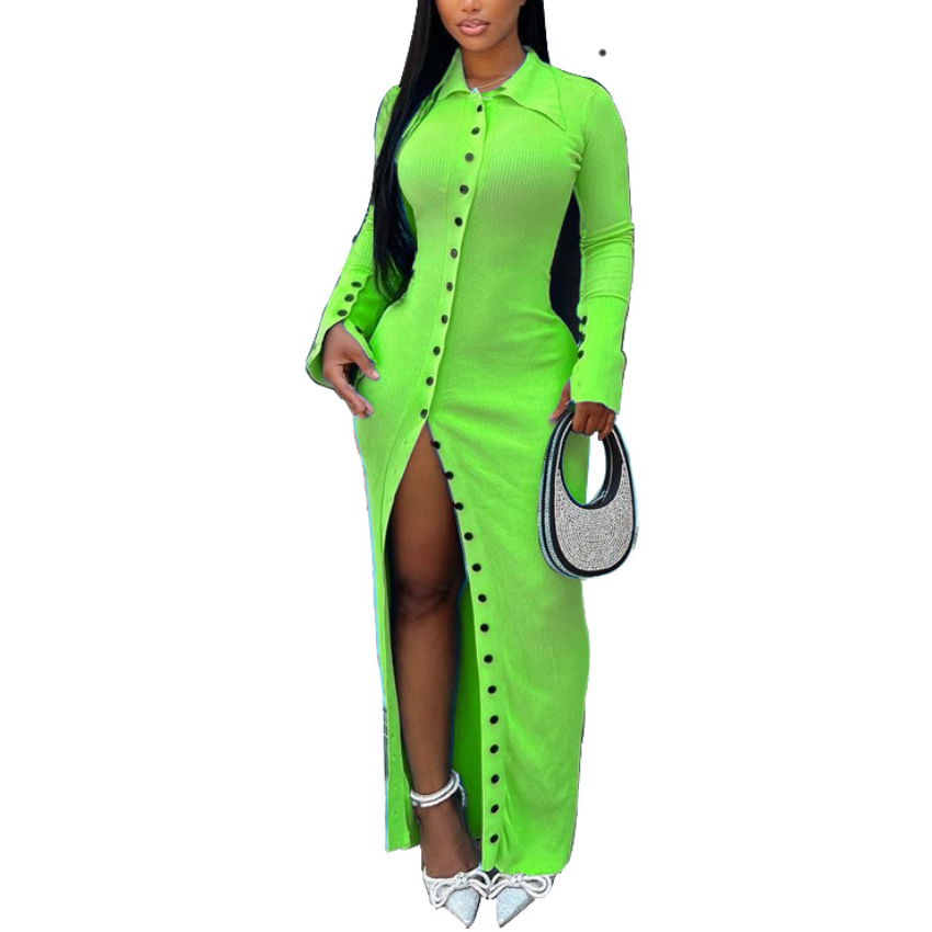 Sexy Button-Front Split Maxi Dress