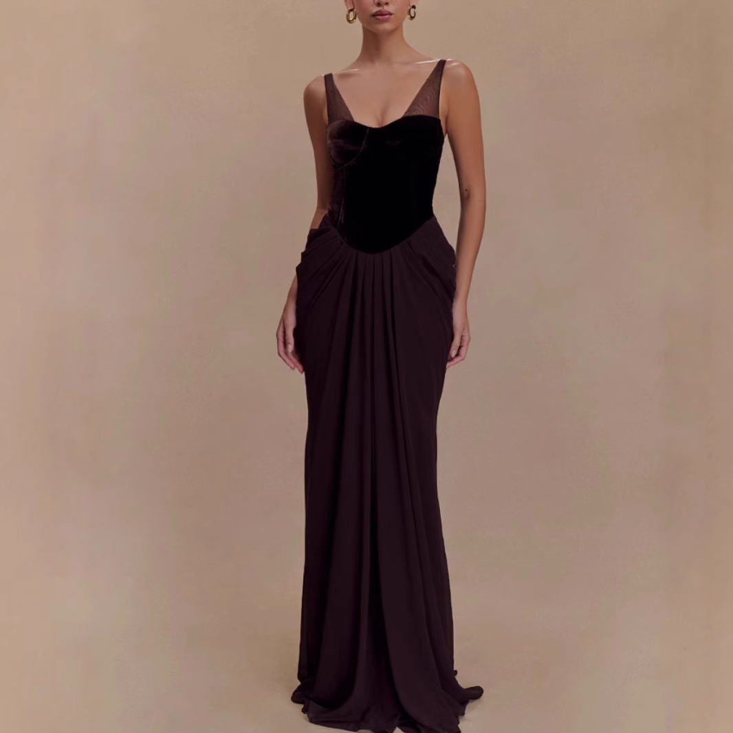 Purple Elegant Patchwork Mesh Maxi Dress