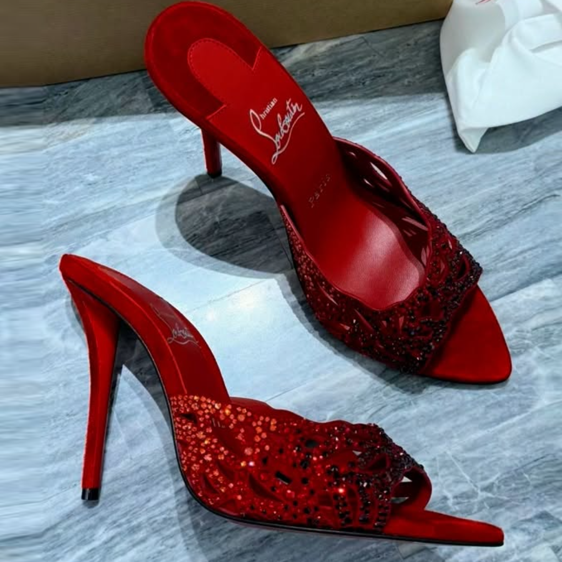 Red Rhinestone High Heel Sandals