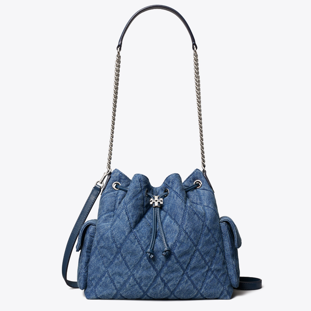 Denim Chain Bucket Shoulder Bag