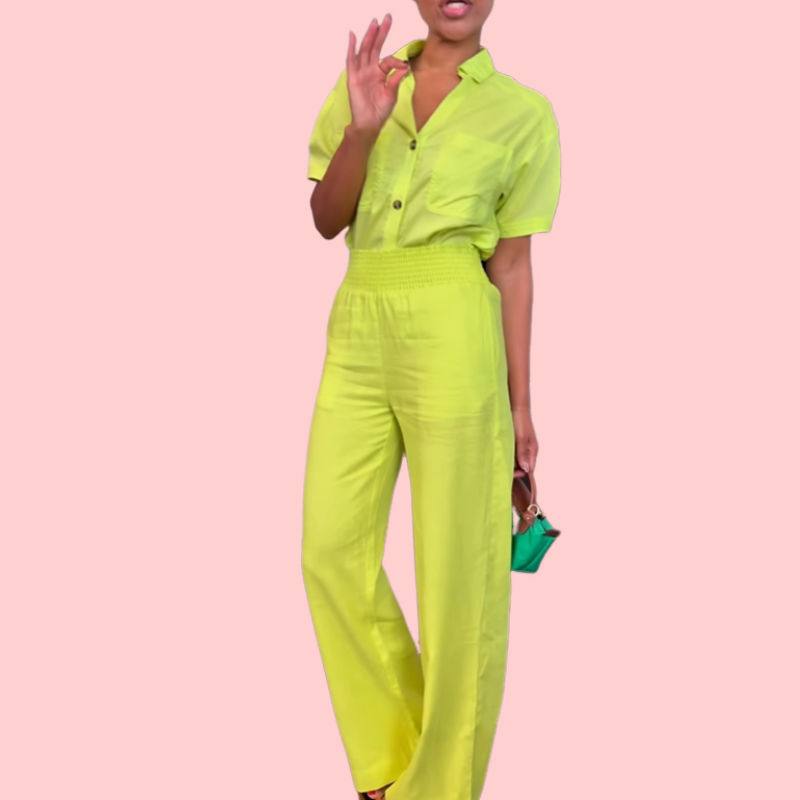 Yellow Short Sleeve Shirt & Stretch Pants Set