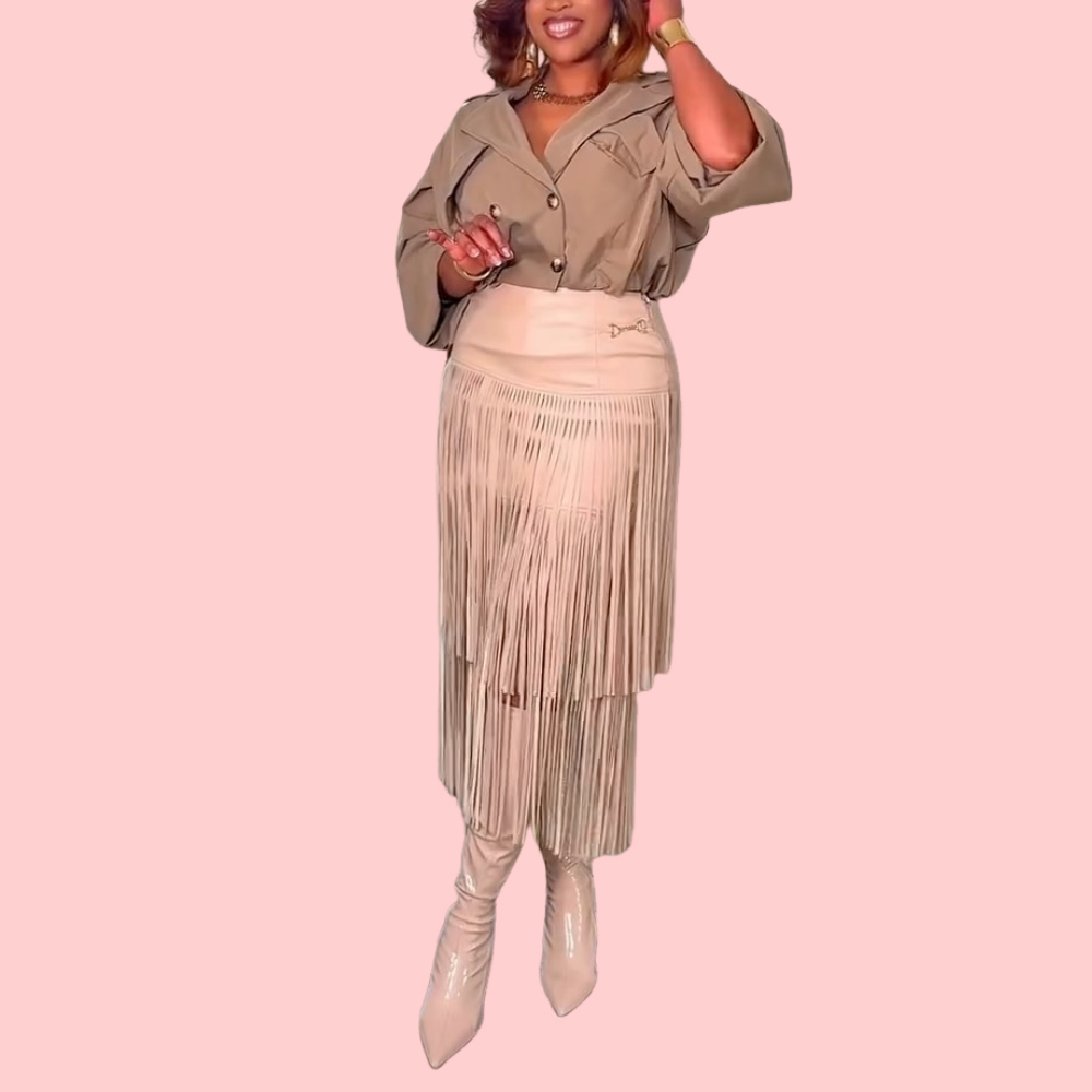 Khaki Fringed Skirt