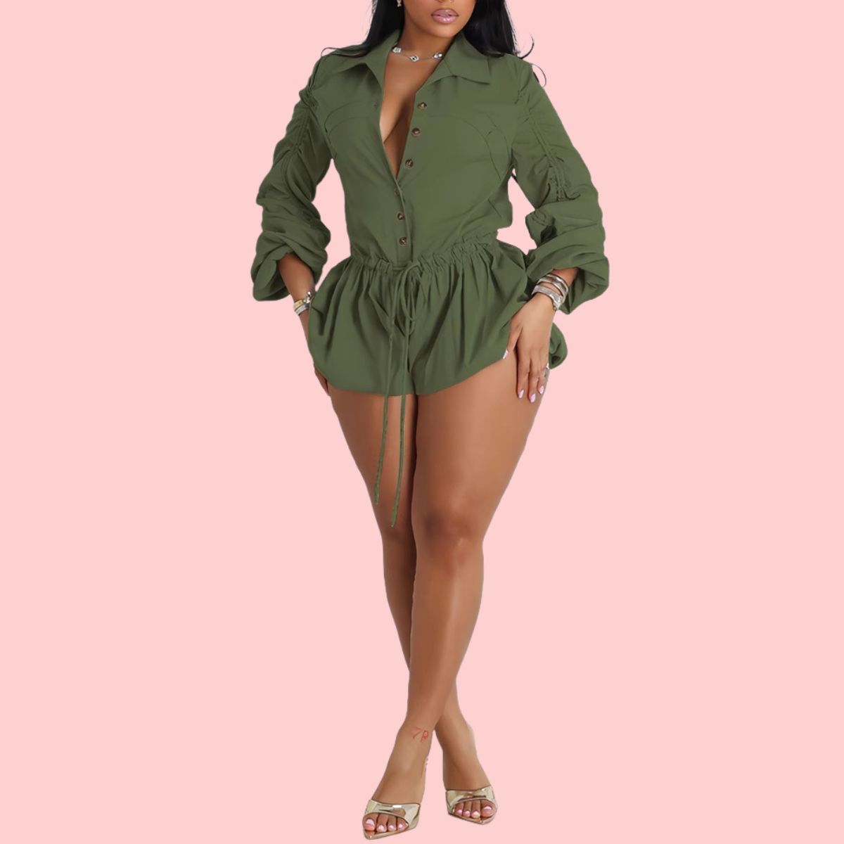 Solid Color Buttoned Jumpsuit