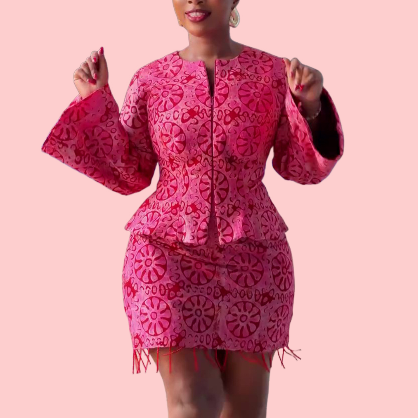 Pink Floral Patterned Skirt Set