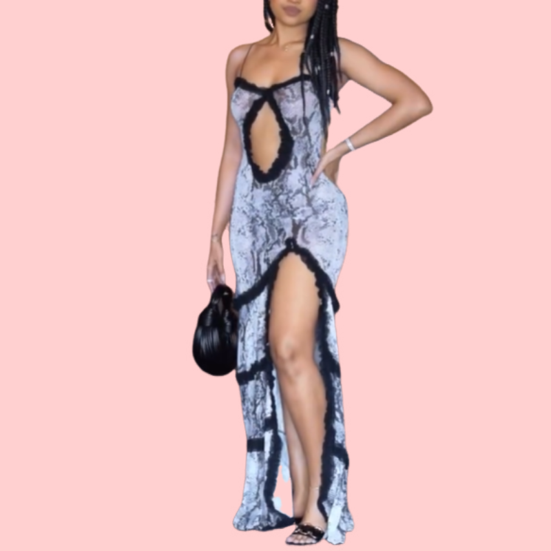 Ruffle Cutout Halter Maxi Dress
