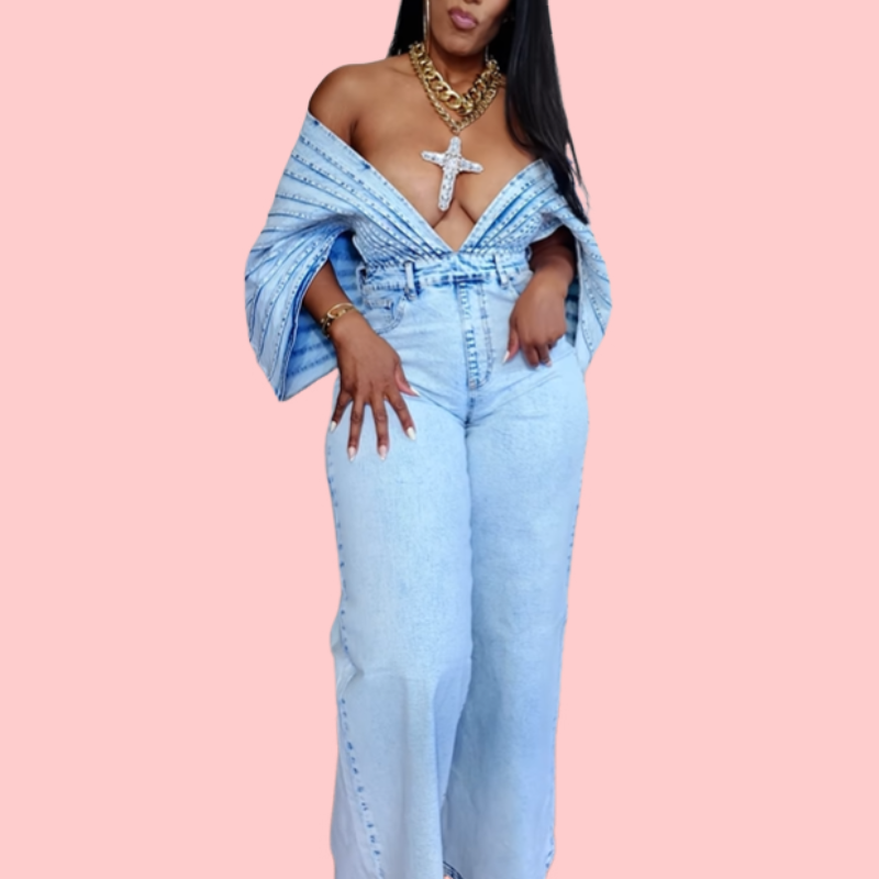 Blue Denim V-Neck Jumpsuit