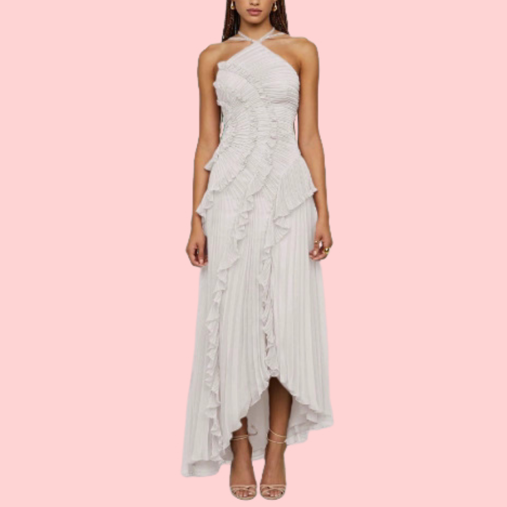 Solid-Color Ruffled Halter Dress