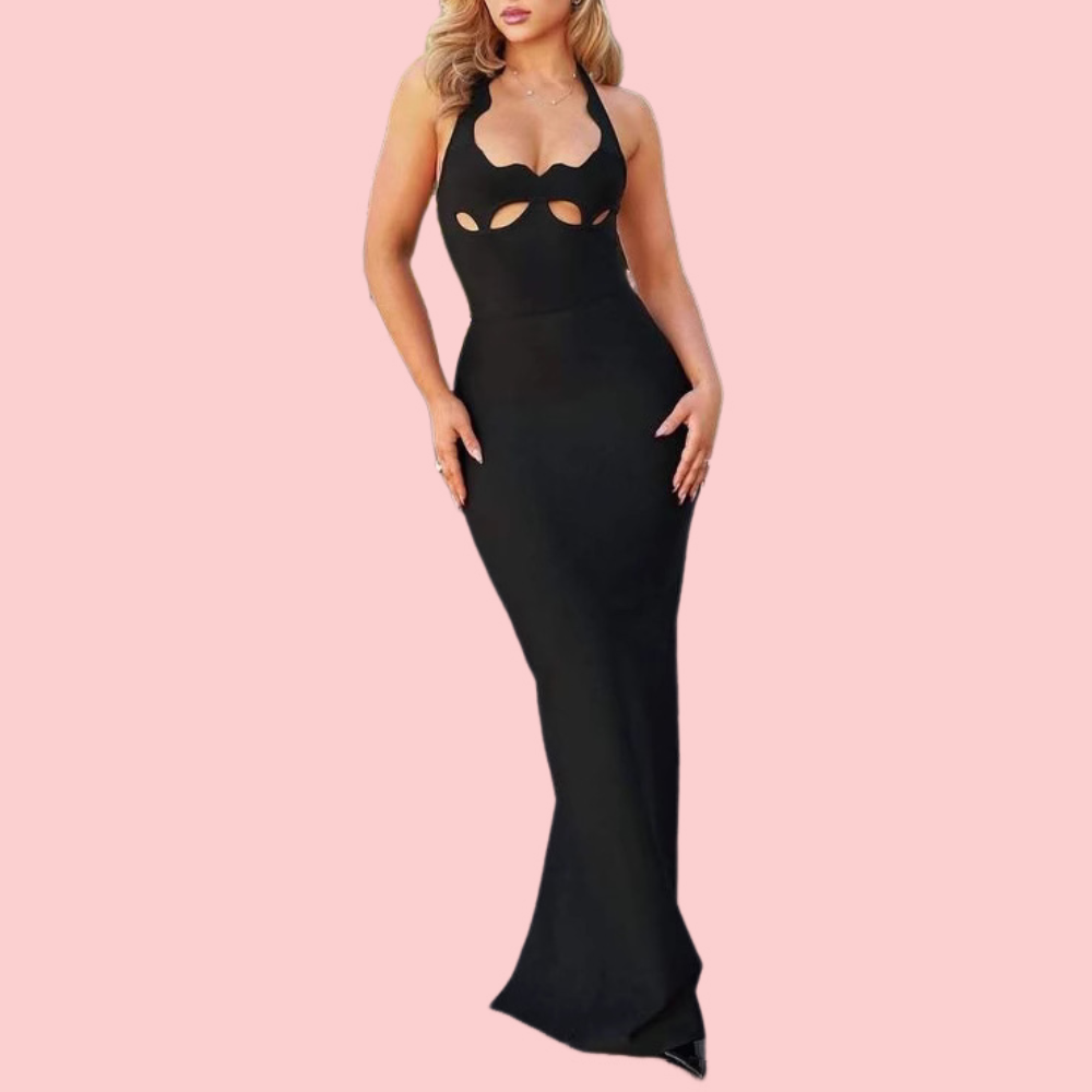 Black Skeleton Halter Maxi Dress