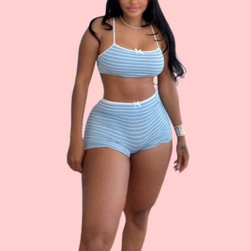 Blue Striped Camisole Top & Shorts Set