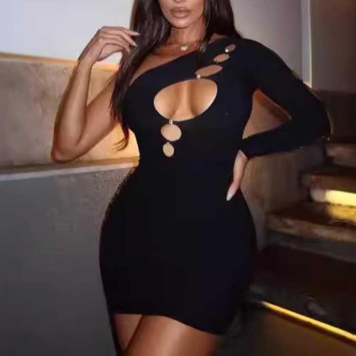 Black Off-Shoulder Cutout Mini Dress