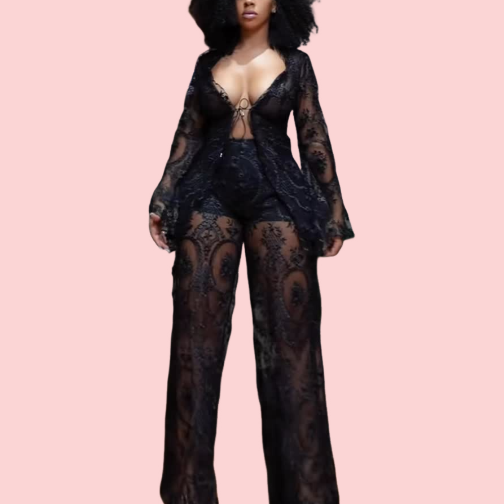 Sexy Black Lace Two-Piece Set