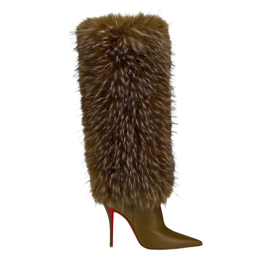 Green Faux Fur High Heel Boots