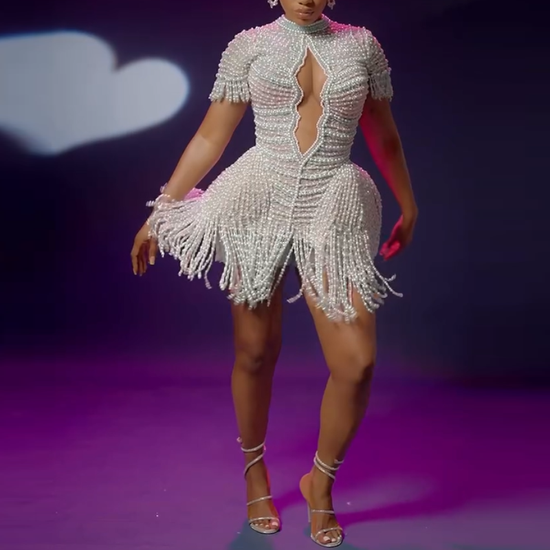 Pearl Cut-Out Mini Dress