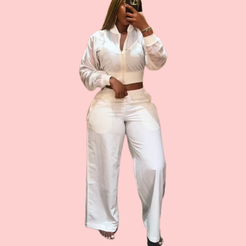 White Half-Zip Tunic Top & Pants Set