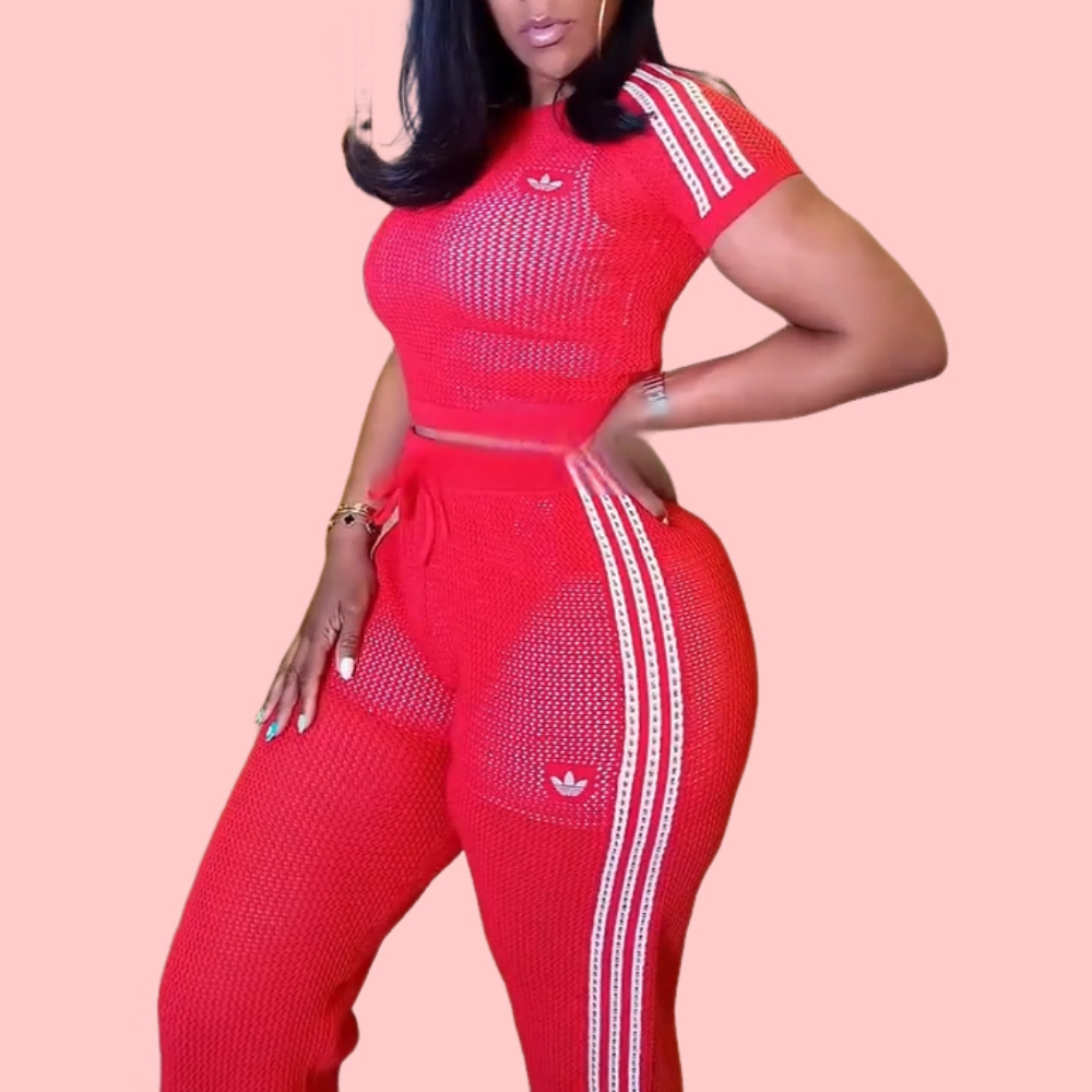 Striped Mesh Sports Two-Piece Set