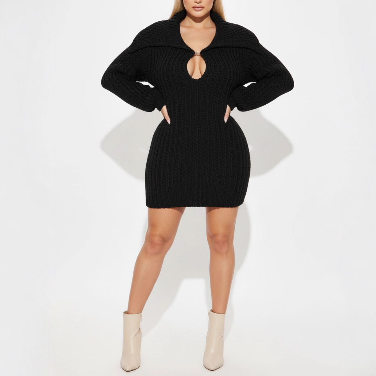 Cutout Knit Sweater Dress