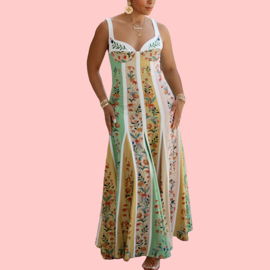 Floral Patchwork Halter Midi Dress