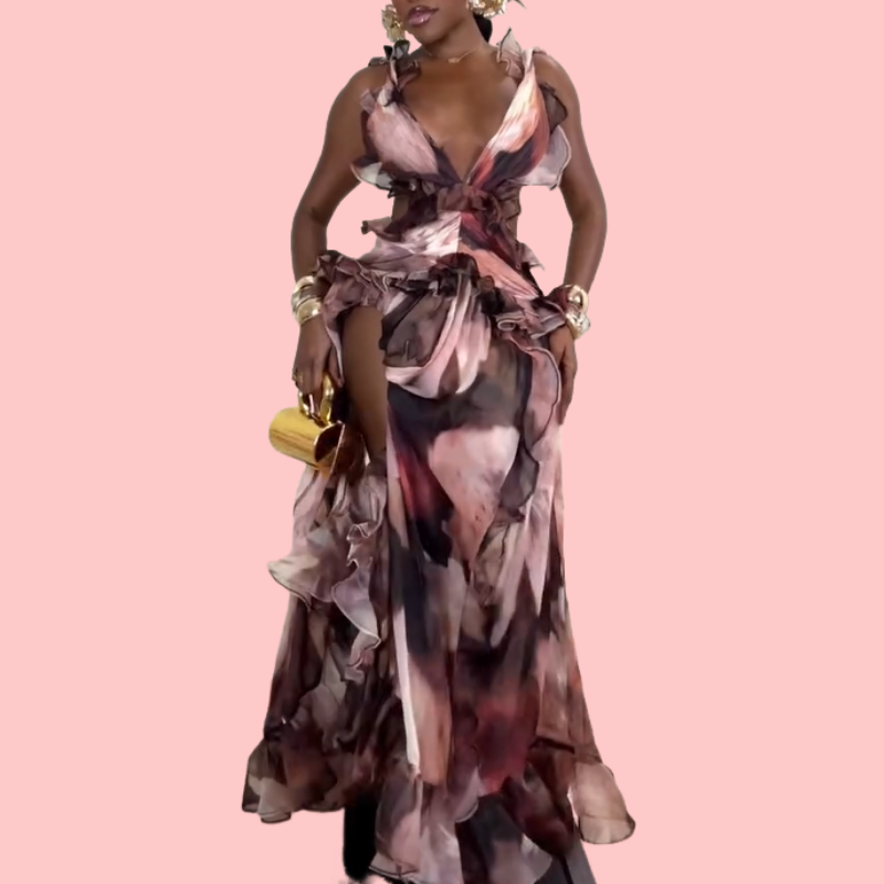 Floral Ruffled Split-Hem Maxi Dress