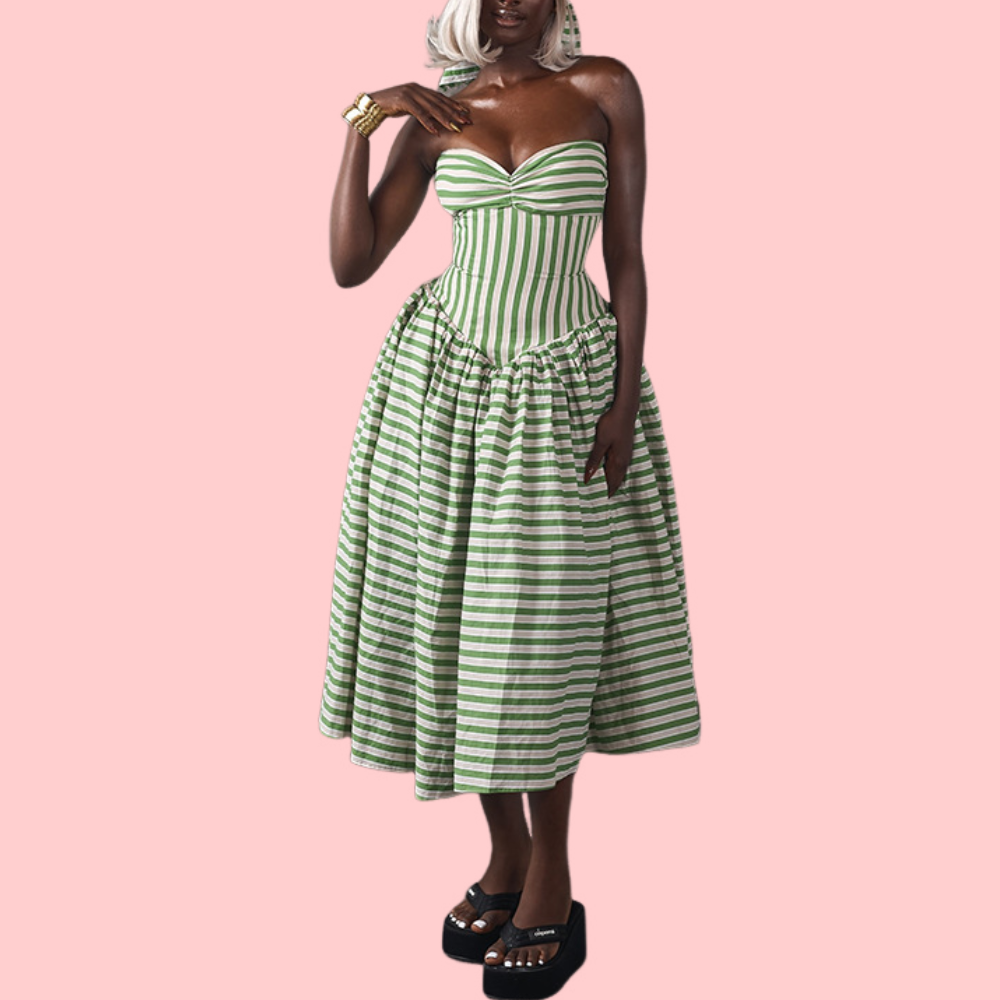 Green Striped Camisole Midi Dress