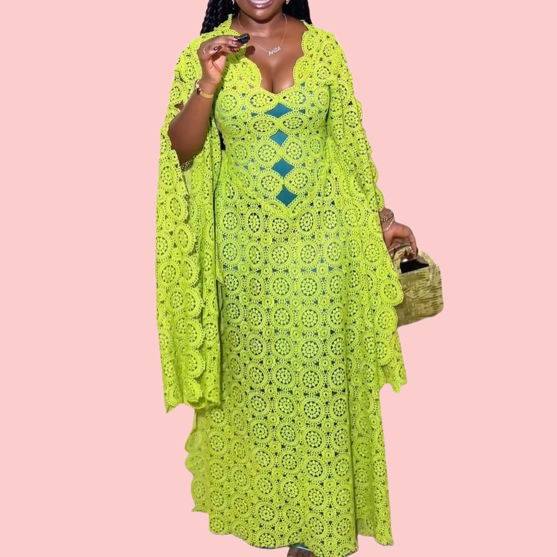 Green Lace-Up Maxi Dress