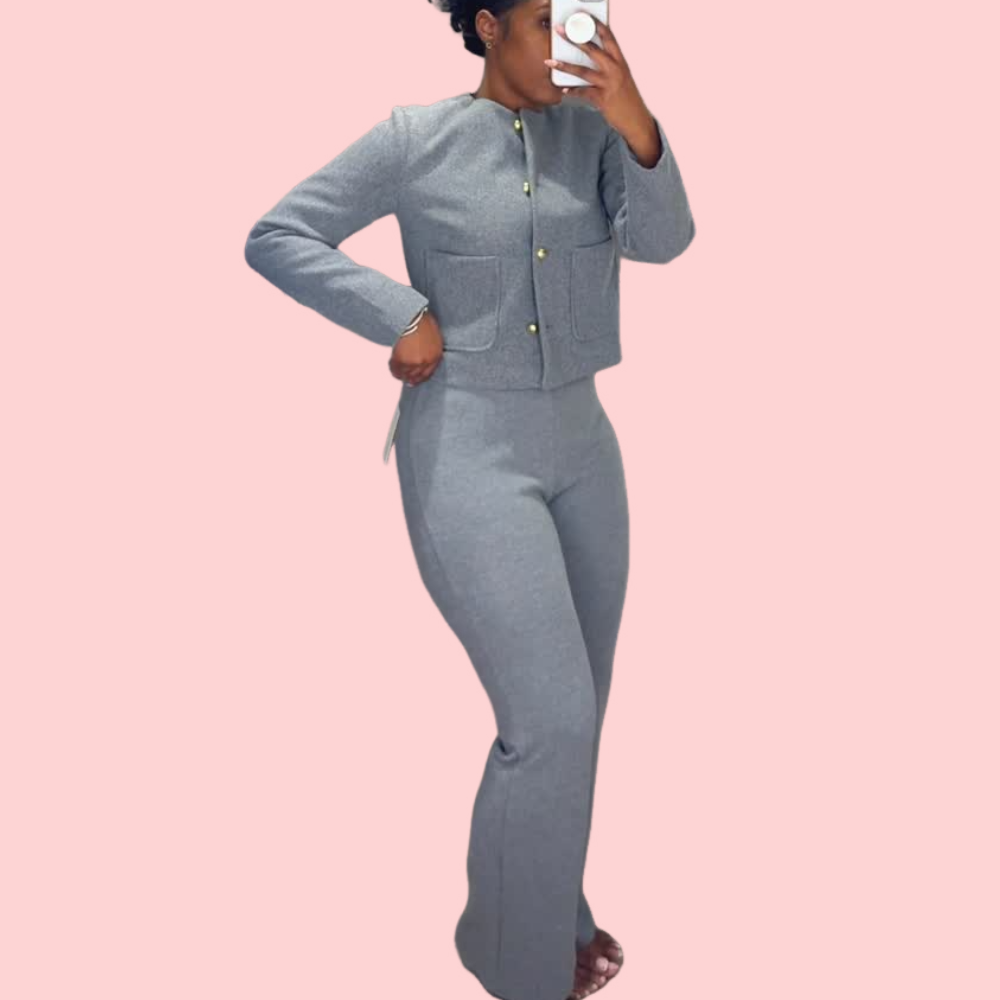 Gray Crew Neck Jacket & Trousers Set