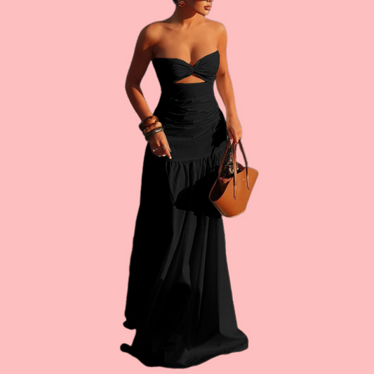 Solid Color Sheath Cutout Maxi Dress