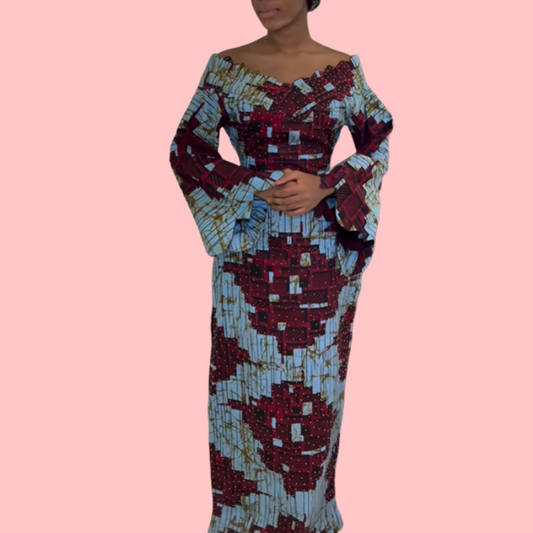 Floral Printed Flared Sleeve Maxi Dress