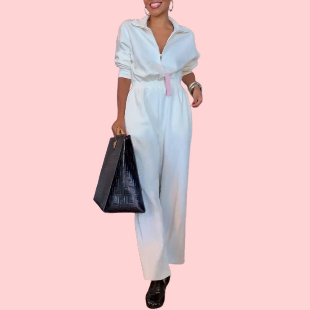 Stand-up Collar Zipper Jumpsuit