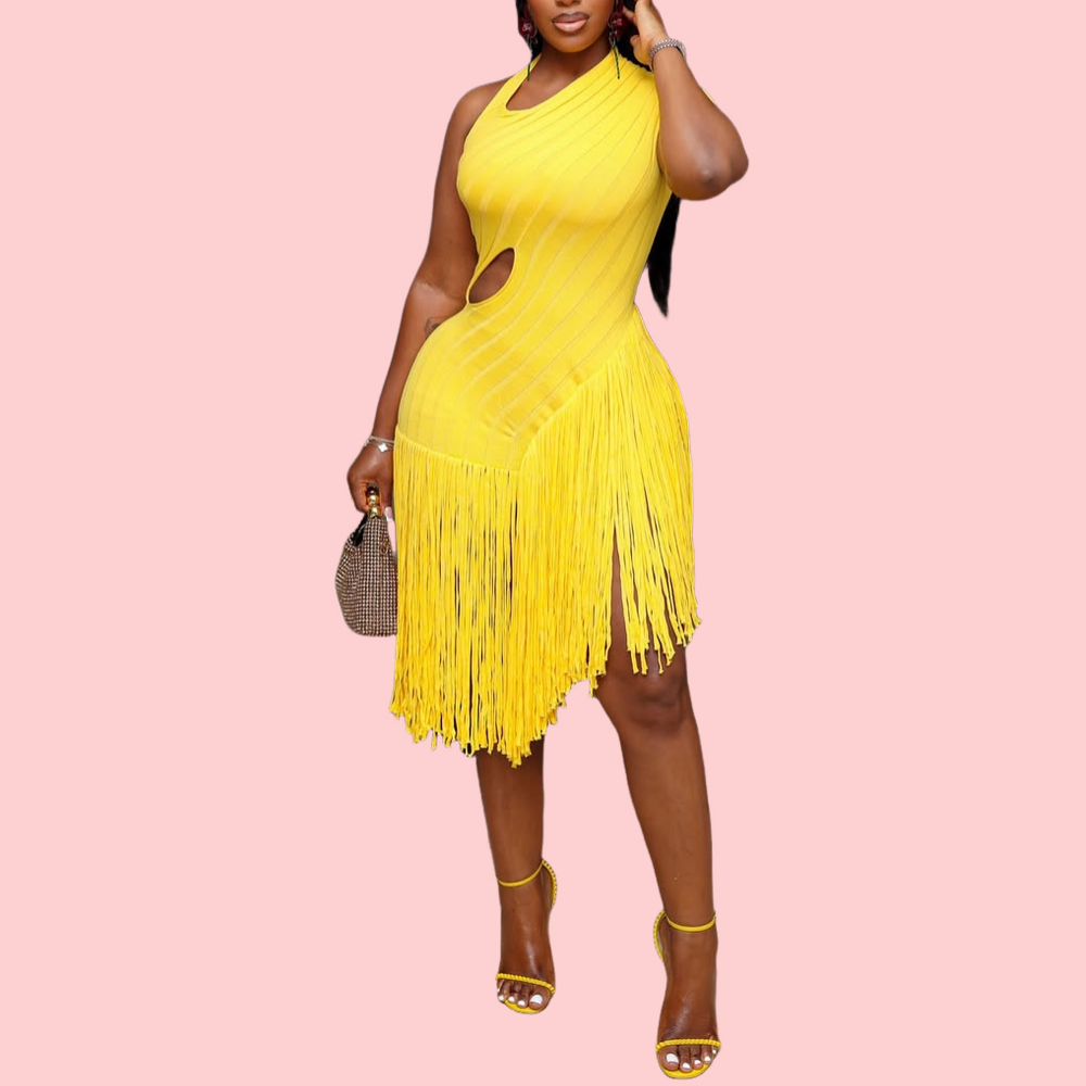Sleeveless Lace-Up Fringe Dress