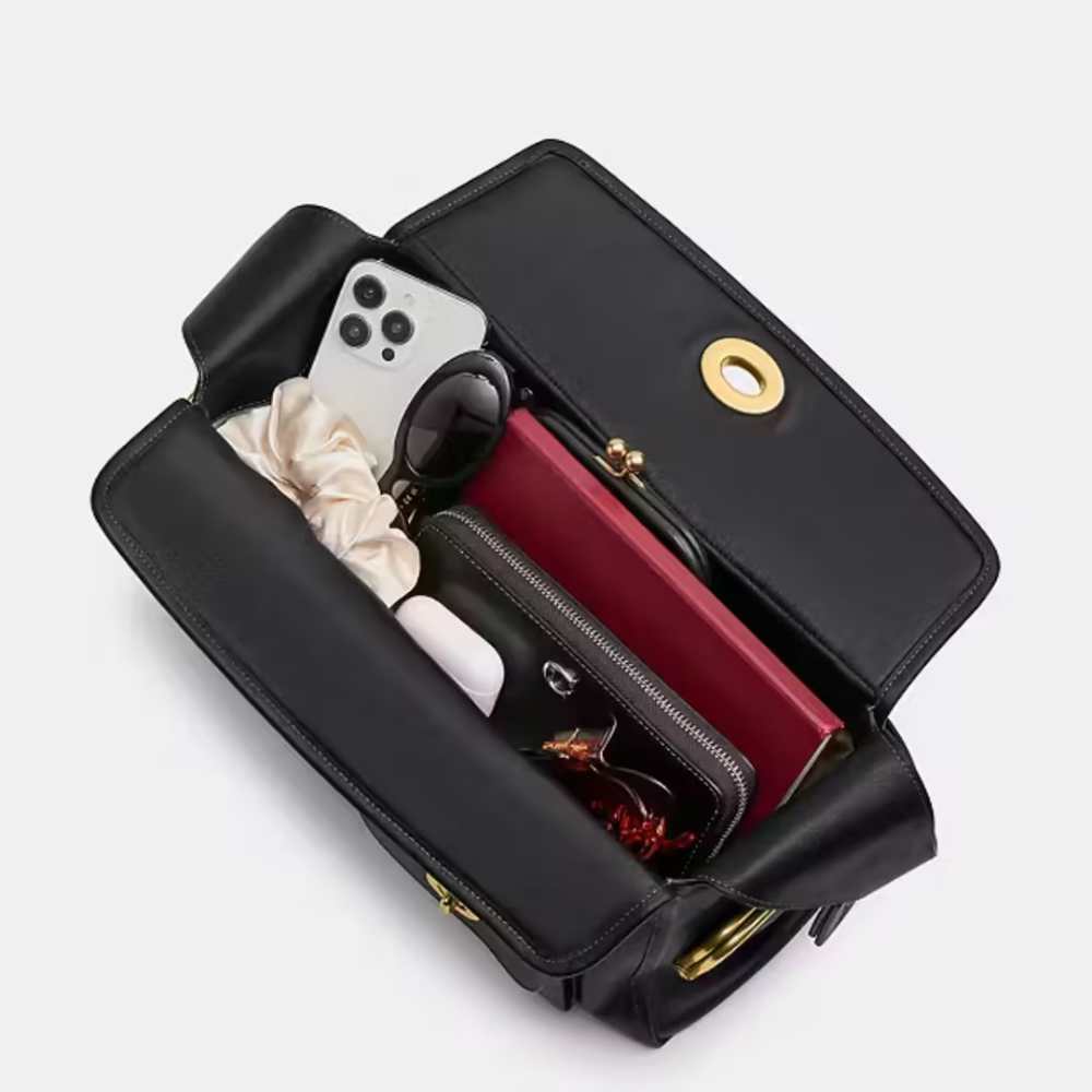 Leather Turnlock Shoulder Bag
