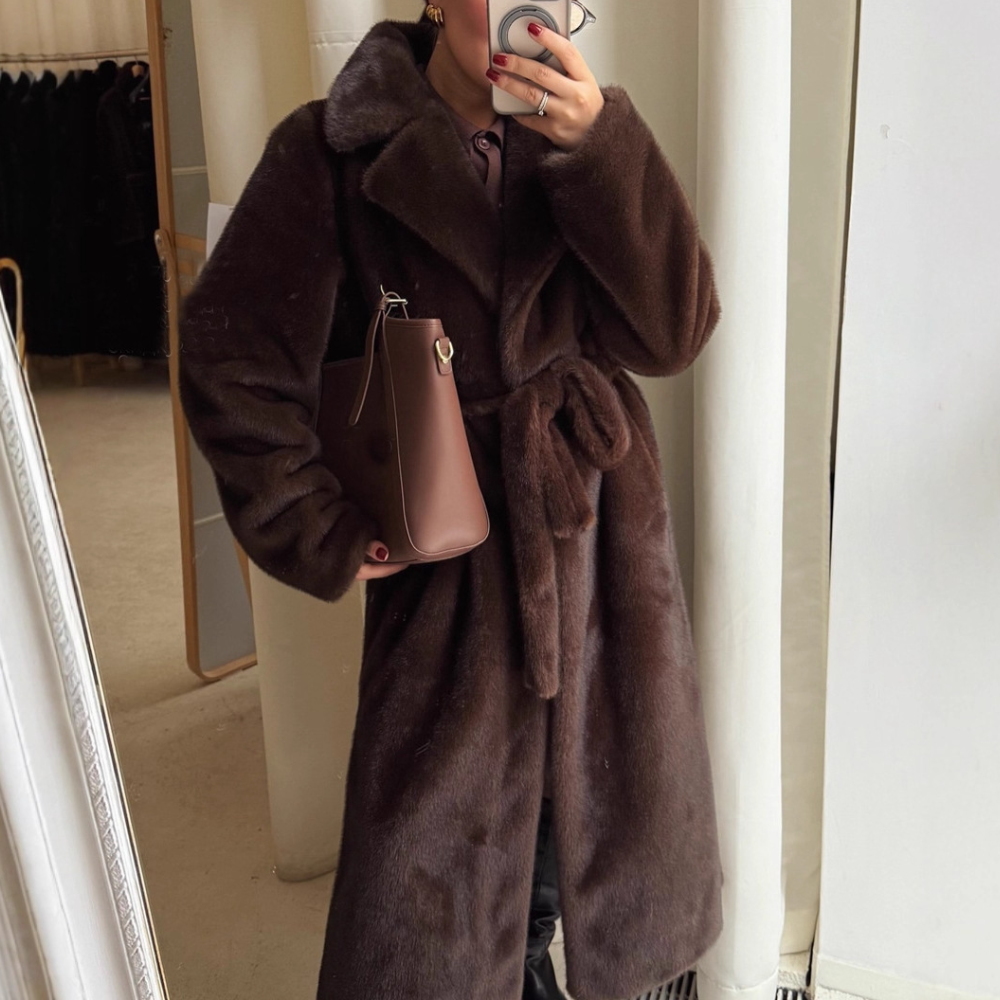 Fur-Trimmed Long Jacket
