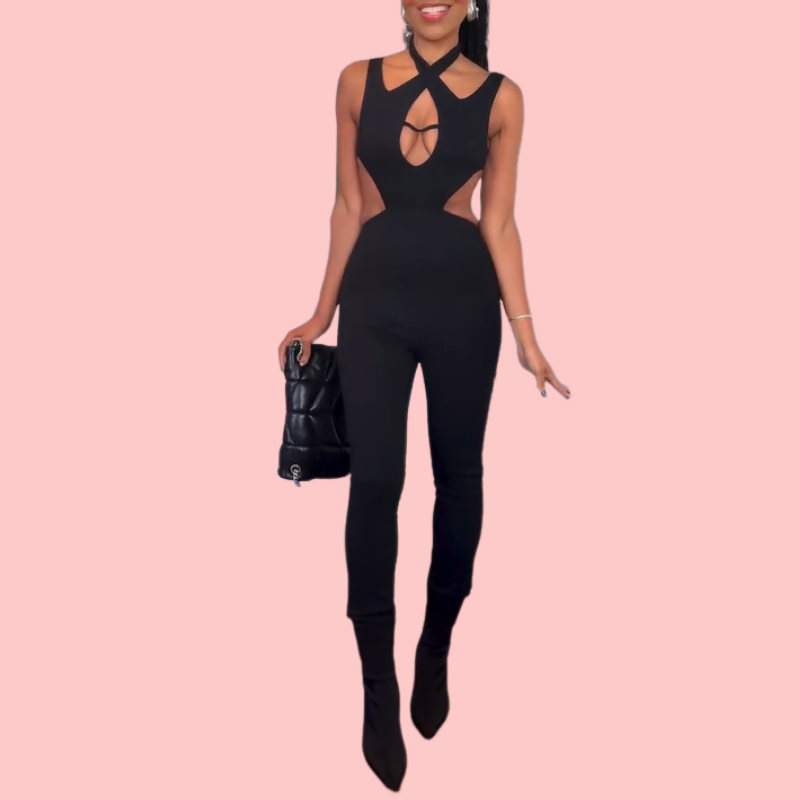 Black Hollow-Out Jumpsuit
