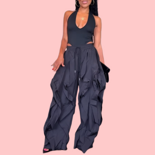 Solid Color Pleated Wave Pants