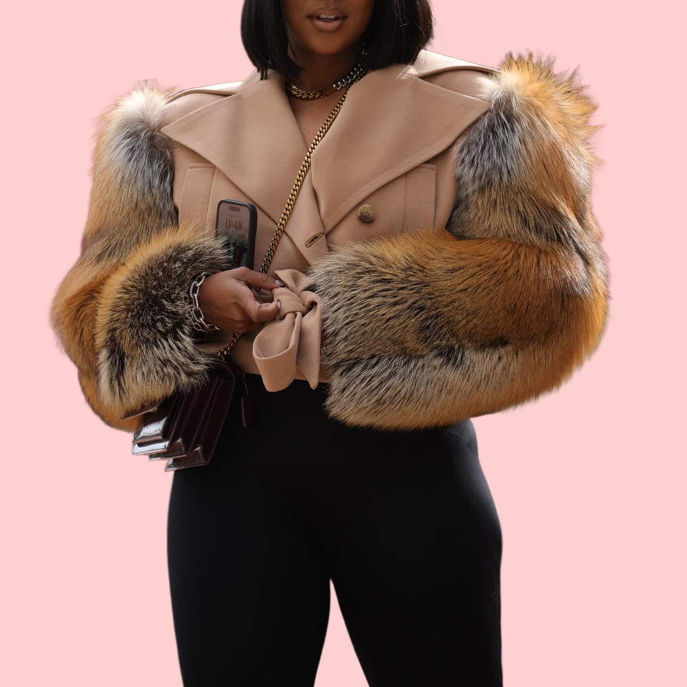 Fur Sleeve Patchwork Tie-Front Coat