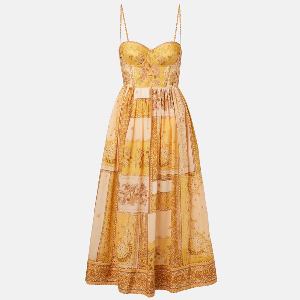 Yellow Print Halter Midi Dress