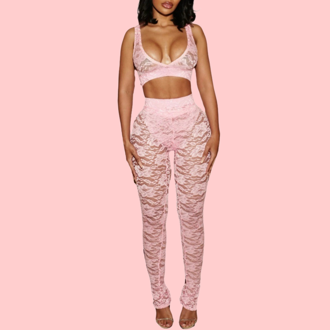Solid-Color Lace Two-Piece Set