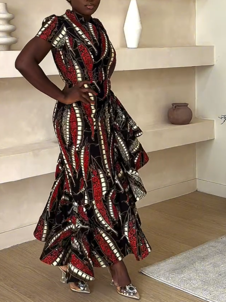 Patterned Knit Layered Maxi Dress