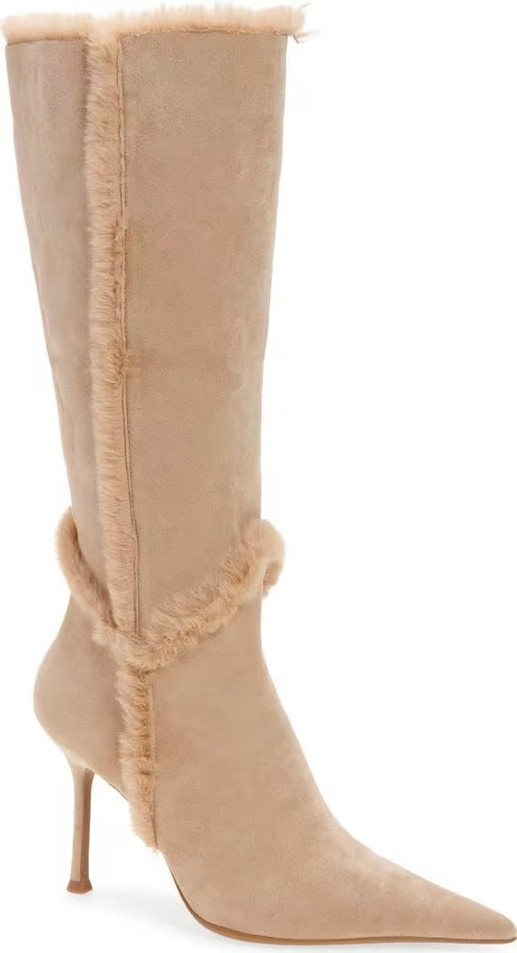 Fur-trimmed Pointed-toe High Heels