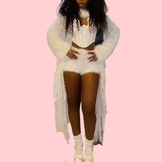 White Knitted Fleece Two-Piece Set