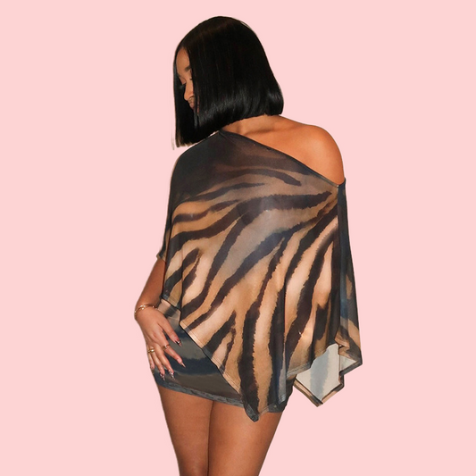 Leopard-Print Off-the-Shoulder Blouse & Fitted Skirt Set