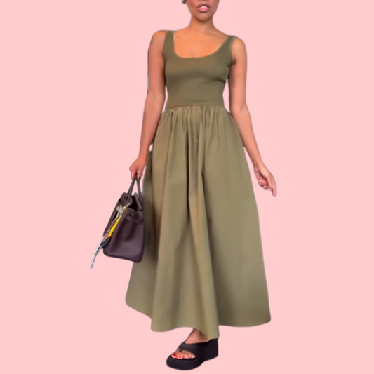 Green Sleeveless U-Neck Midi Dress