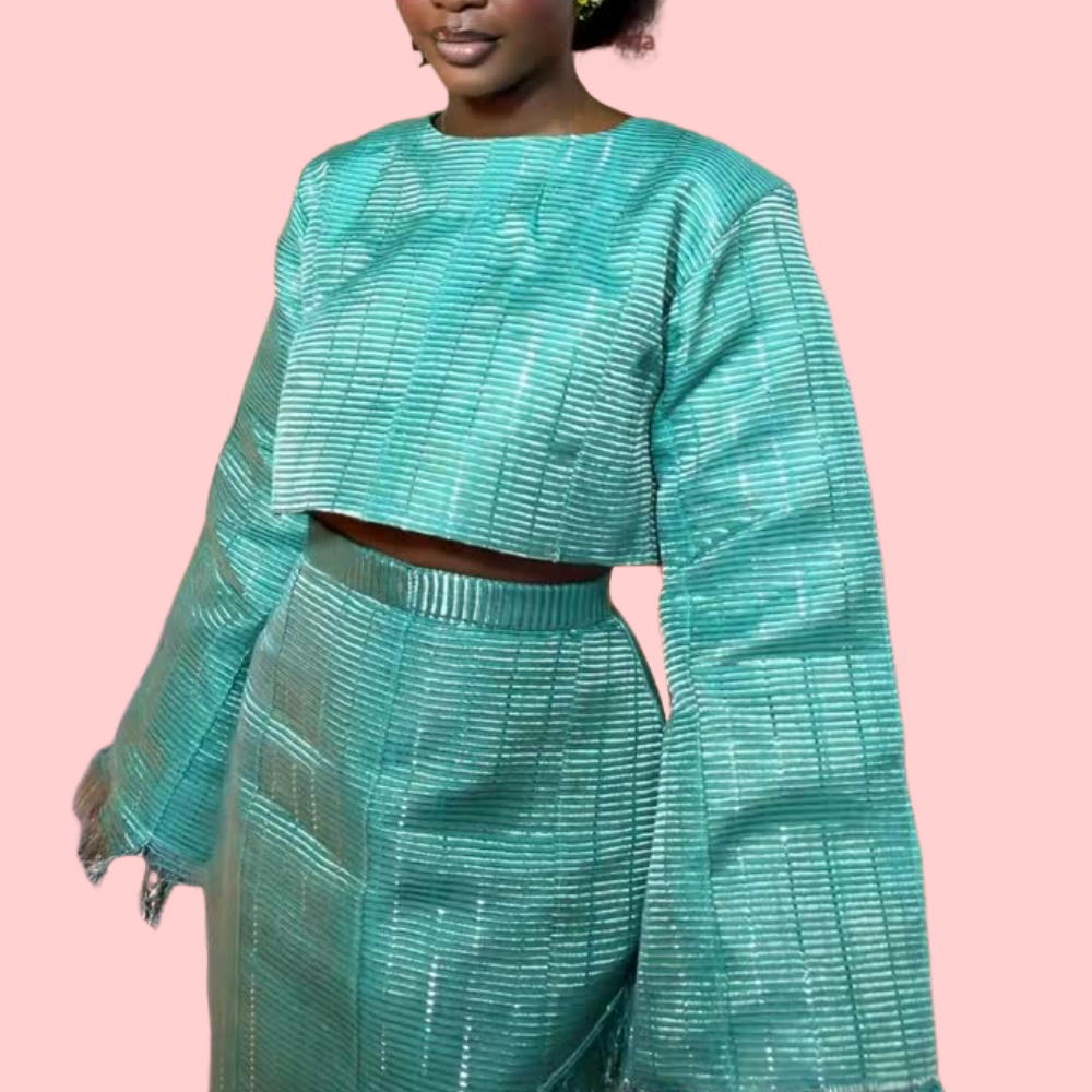 Aqua Blue Fringe Skirt Set