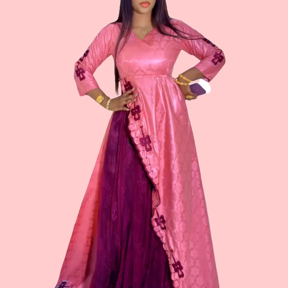 Pink Embroidered Patchwork Maxi Dress