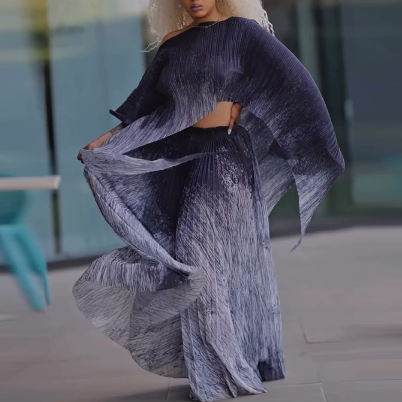 Gradient Pleated Two-Piece Set