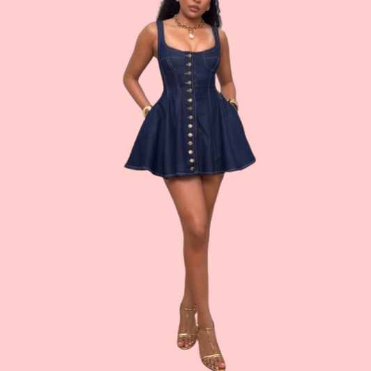 Blue Denim Button Down Mini Dress