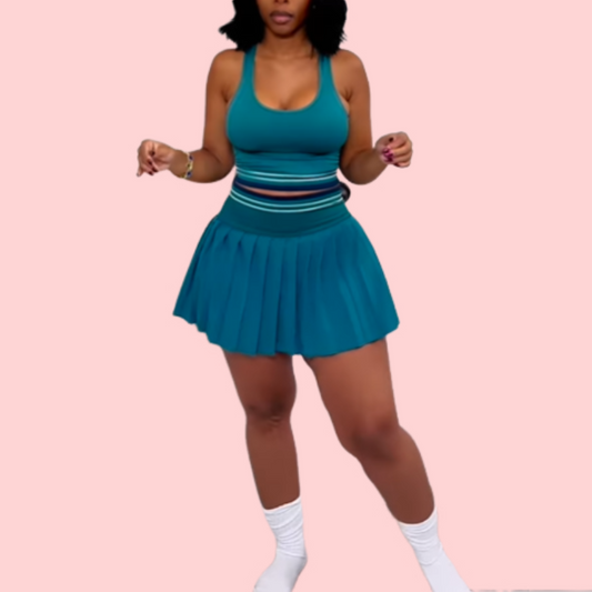 Sleeveless Halter Top & Pleated Skirt Set