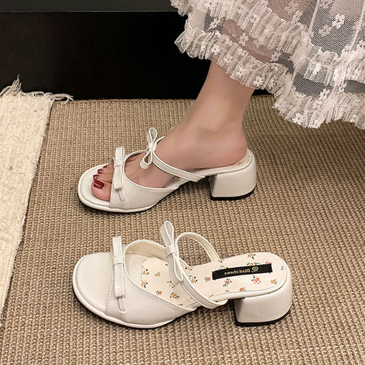 Heeled Floral Bow Flip Flops